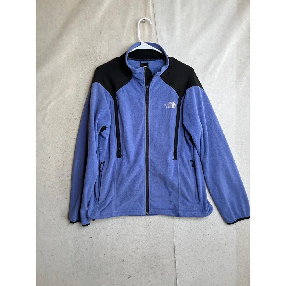 The North Face Polartec Fleece Jacket Womens L Blue Black Full Zip Mock Neck